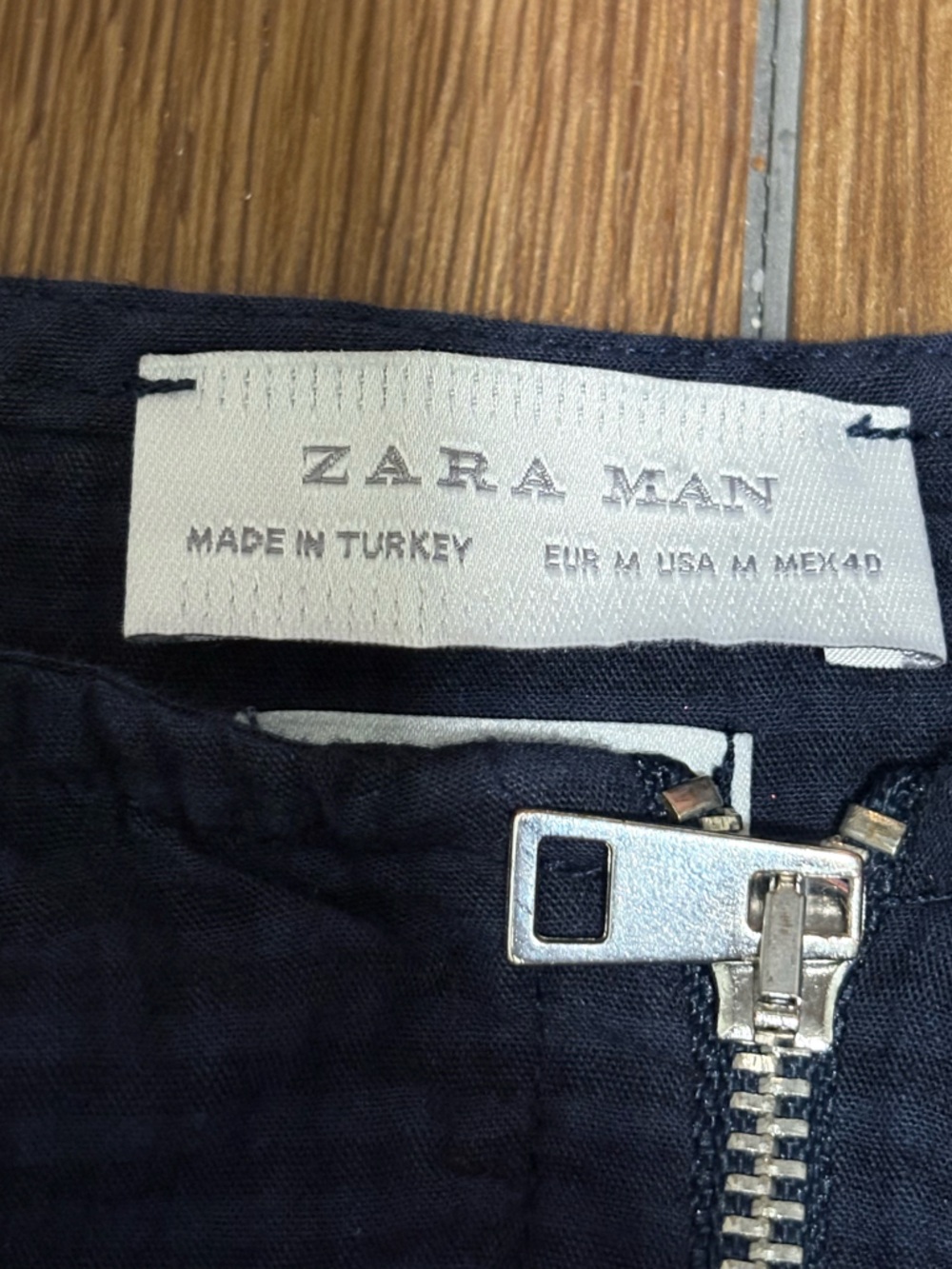 Zara Man Navy Textured Zip Front Long Sleeve Shirt Lightweight Jacket Size M - Picture 3 of 6
